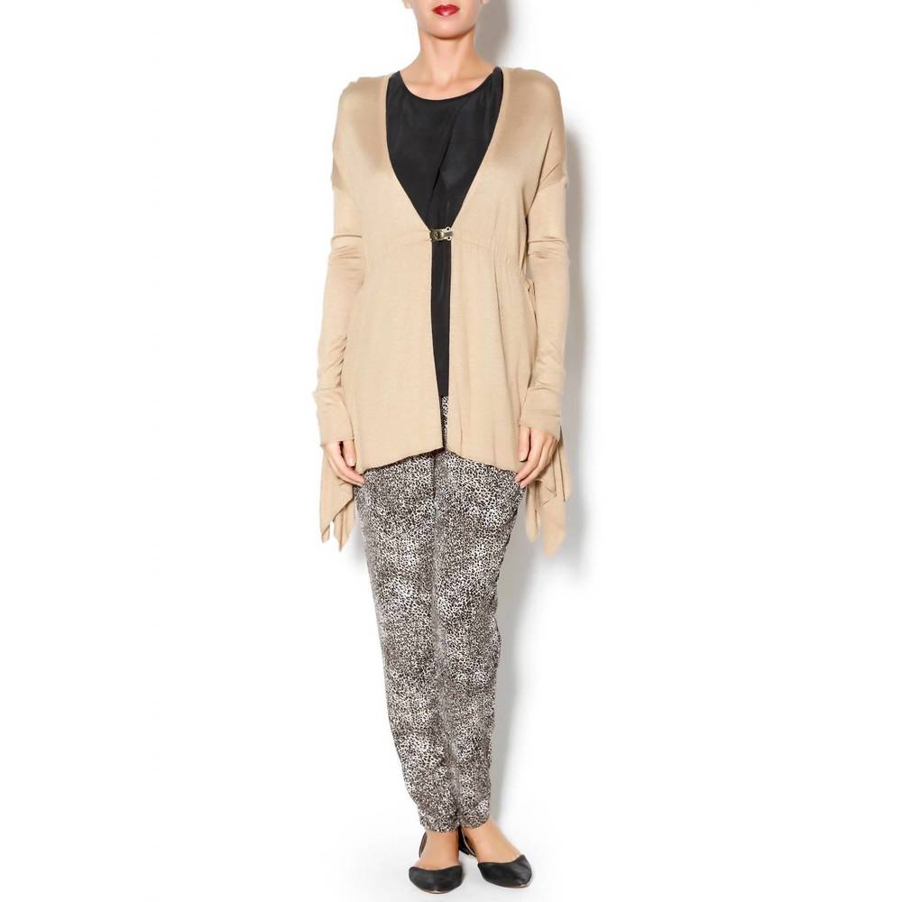 NEW KENSIE drawstring tie cardi in heather toffee
